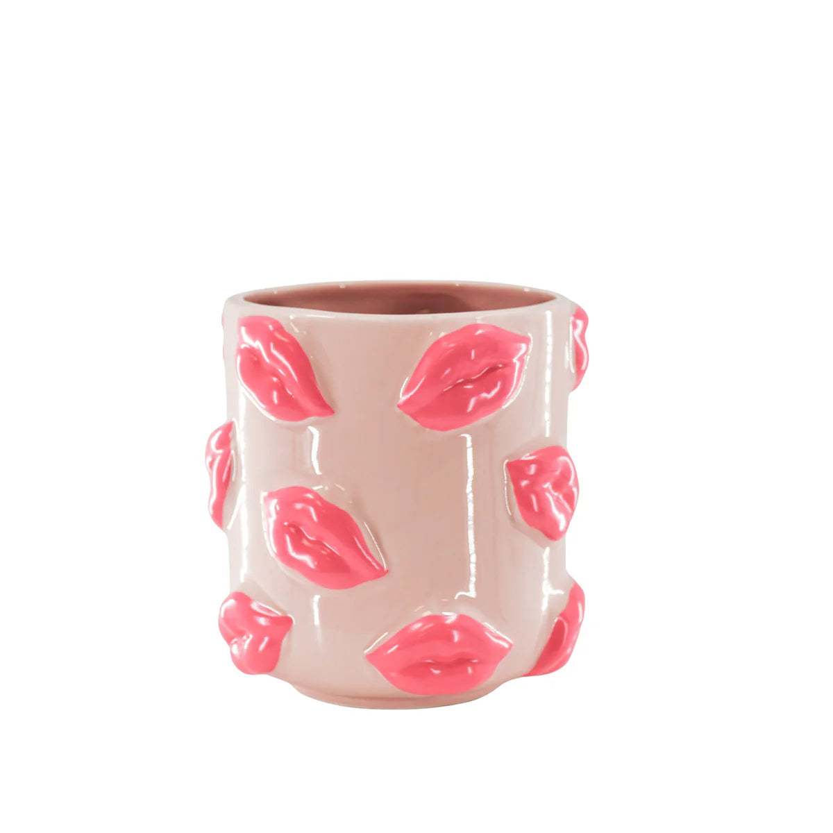 Bloempot Kisses. Pot met lippen. Roze met felroze.