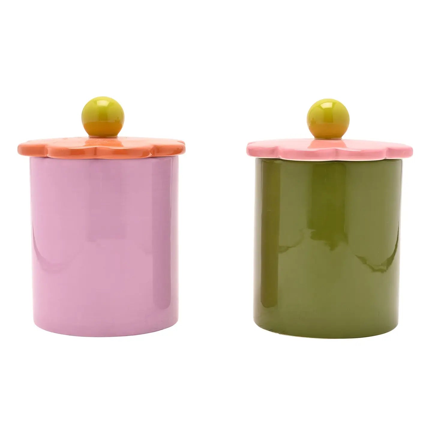 Set van 2 kleurrijke opbergpotjes