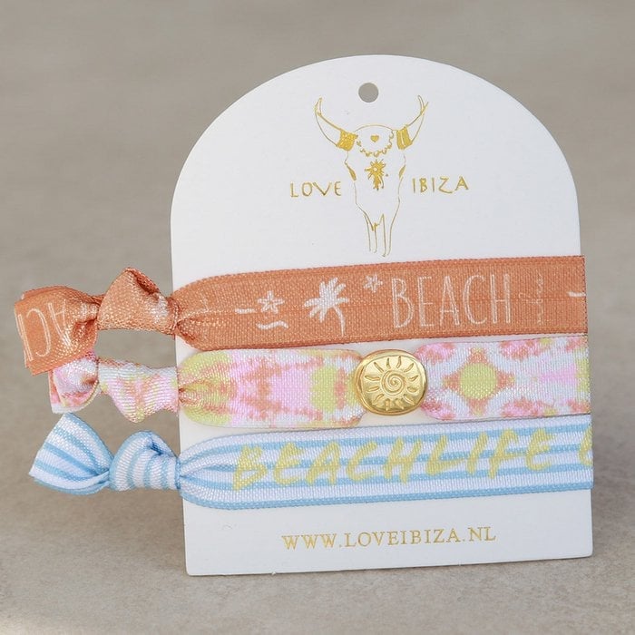Love Ibiza armbanden setje. Haarelastiekjes.