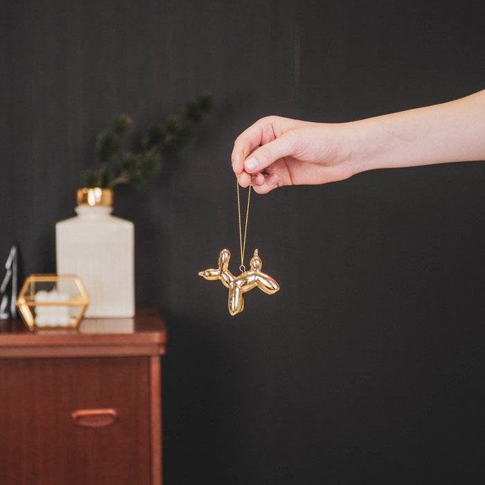 Ballonhond hanger goud. Kerstboomhanger balloondog