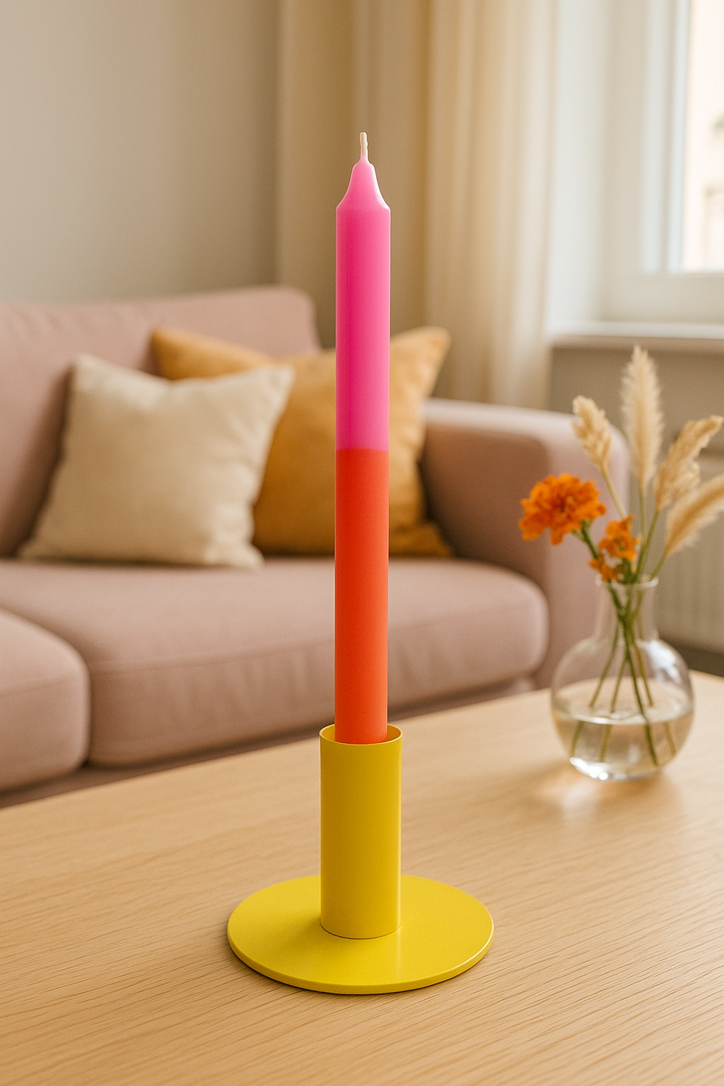 Kandelaar Basic geel. Geschikt voor een dinerkaars