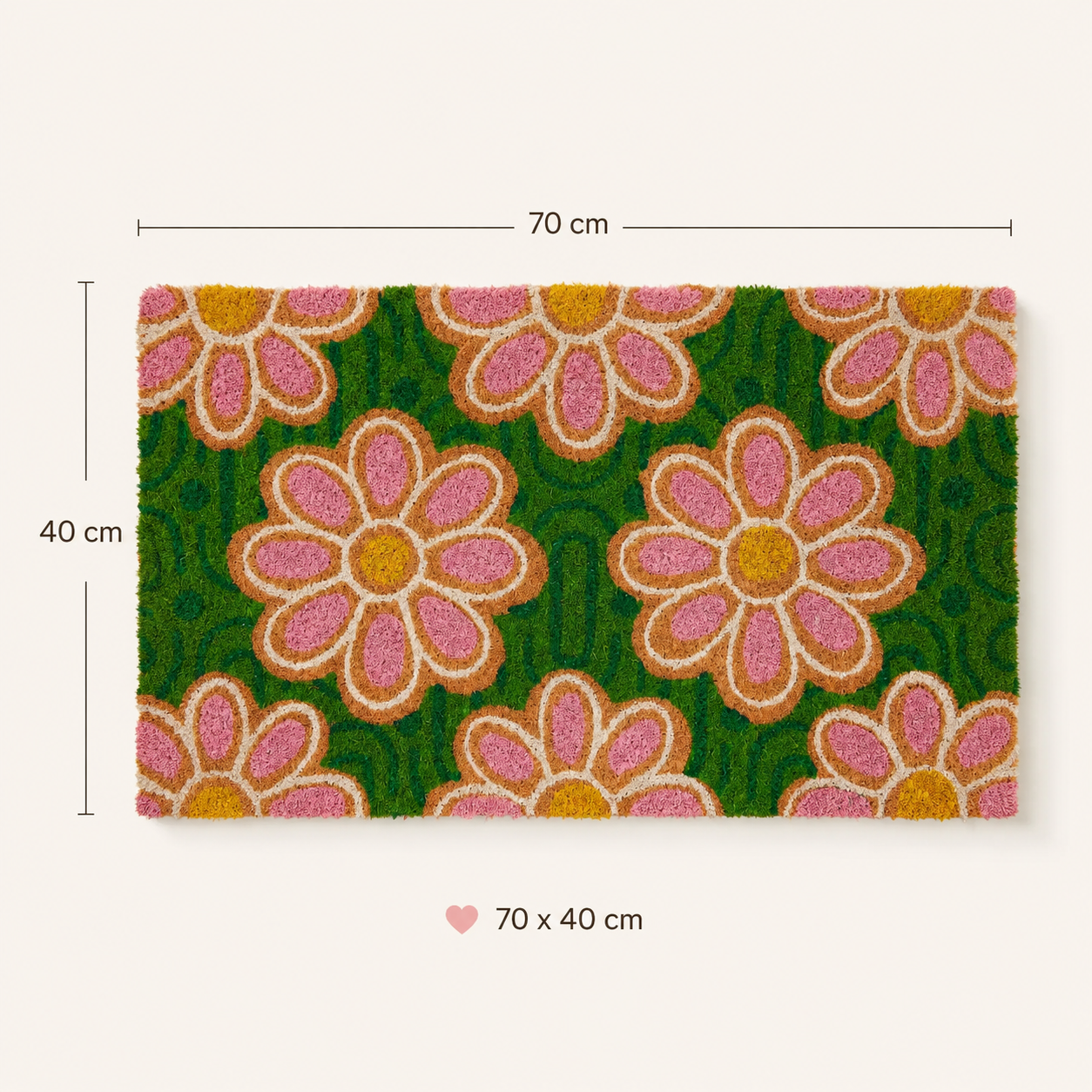 Deurmat Madelief – Kokos – Groen/Roze – 70 x 40 cm LET OP! PRE-ORDER! Uiterlijk 24 augustus verzonden
