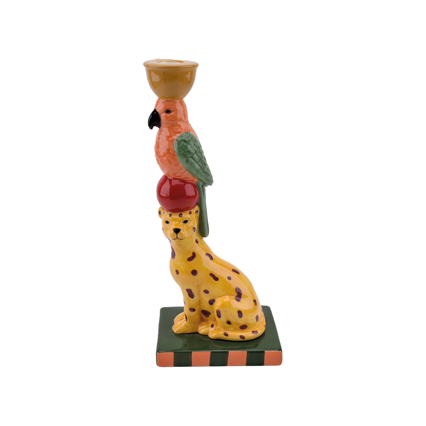 kleurrijke dierenkandelaar keramiek met cheeta en papegaai design