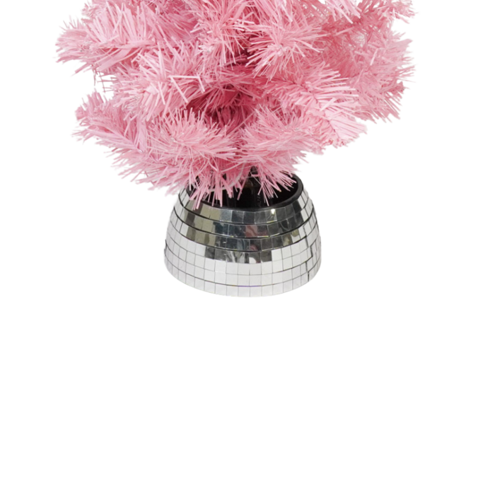 Kerstboom roze met disco voet. 50 cm met LED-verlichting