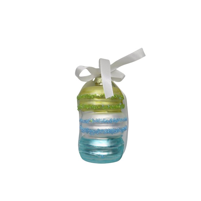 Macaron kerstboomhanger. Glazen ornament in groen en blauw.