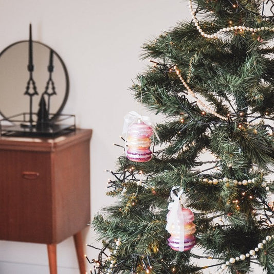 Kerstboomhanger Macaron. Roze met oranje. Glazen ornament