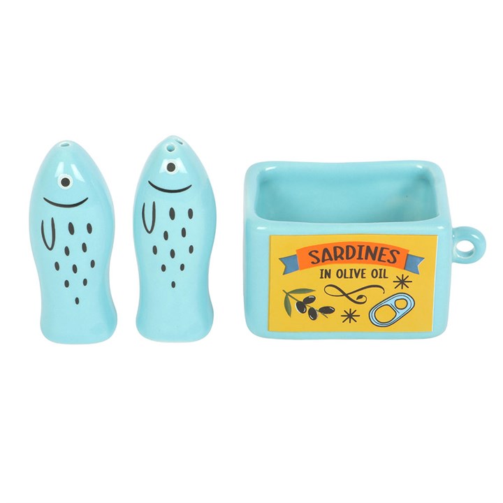 Peper- en Zoutstel Sardines | Zout en Peper Strooiers Visjes in Sardineblikje, Lichtblauw en Geel