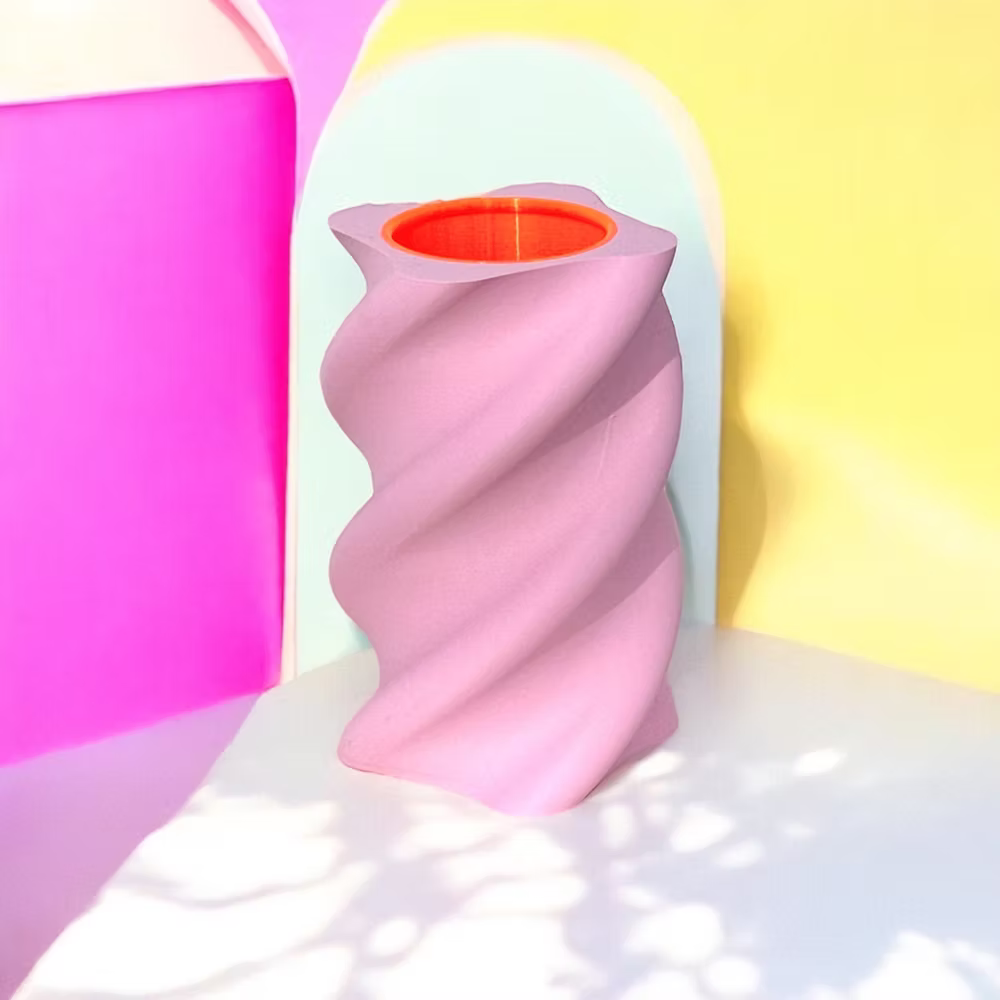 Vaas Sway in roze met oranje waterdicht cilinder. 3D-geprint.