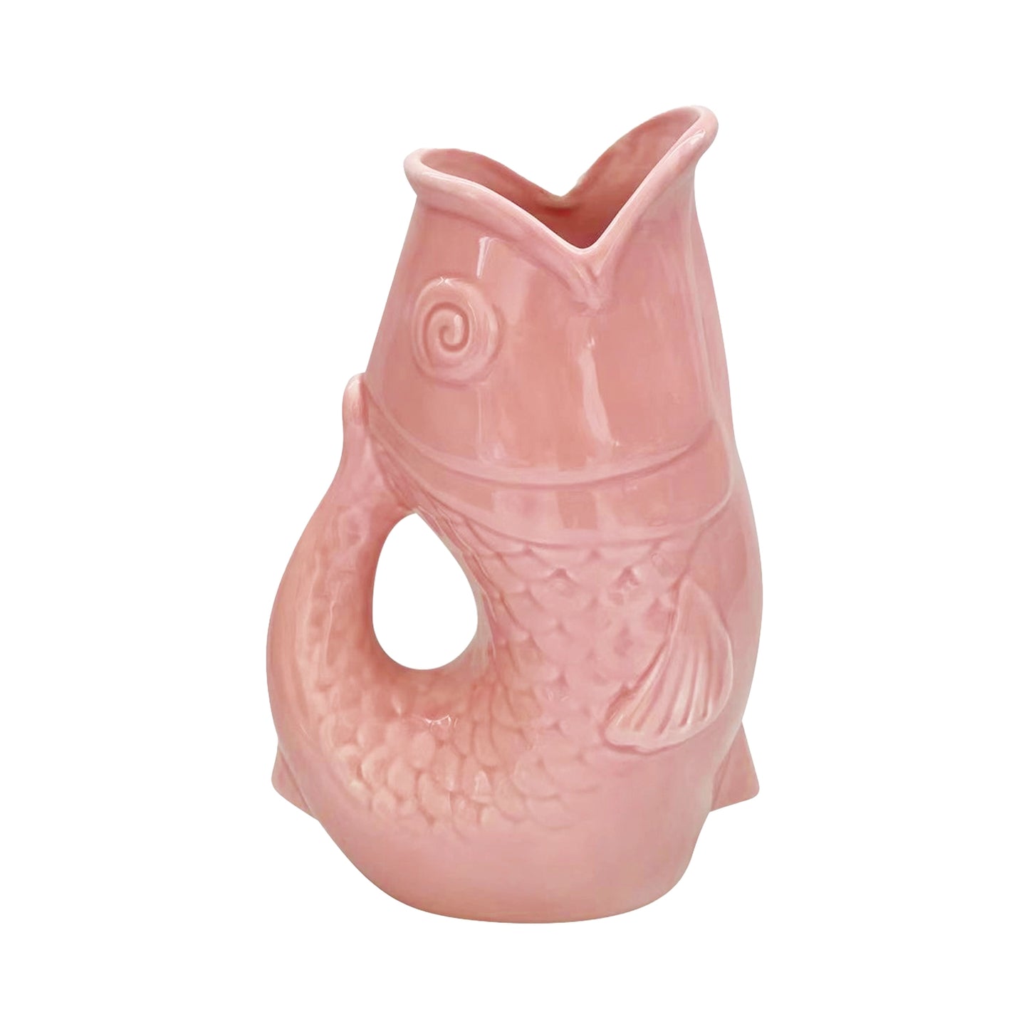Roze keramieken vis vaas met speels design en glanzende afwerking, 25 cm hoog