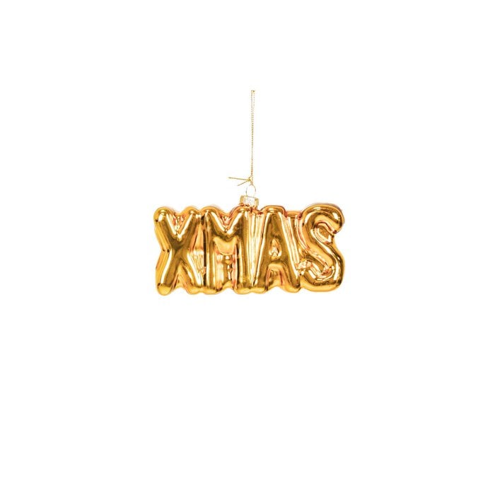 X-Mas kersthanger. Gouden ballonletters. Ornament voor in de kerstboom.
