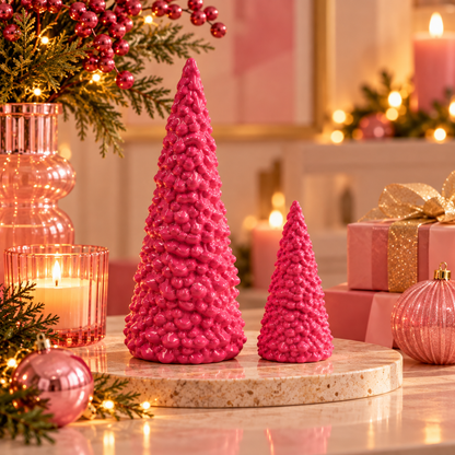 X-MAS Tree Felroze Keramiek Small of Large | Decoratief Kerstboompje 11 of 24 cm