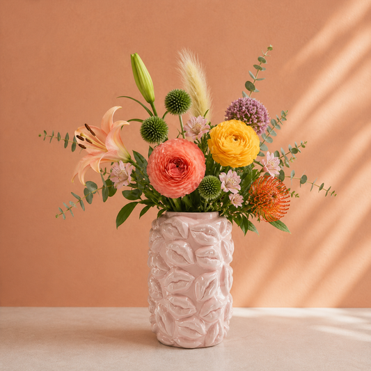 Vaas Kisses - Unieke roze designvaas van keramiek met lippen (Lichtroze)