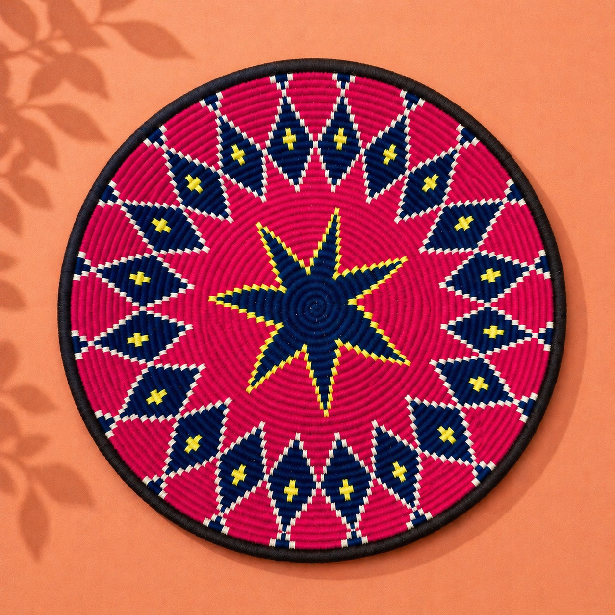 Berberbord maat M - handgeweven in Marokko (Roze/blauw)