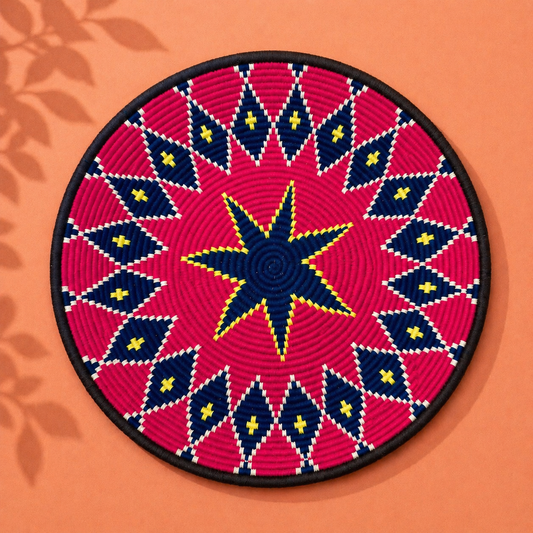 Berberbord maat M - handgeweven in Marokko (Roze/blauw)
