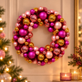 Kerstkrans van Kerstballen Roze en Goud 34 cm | Onbreekbare Krans voor Deur en Wand