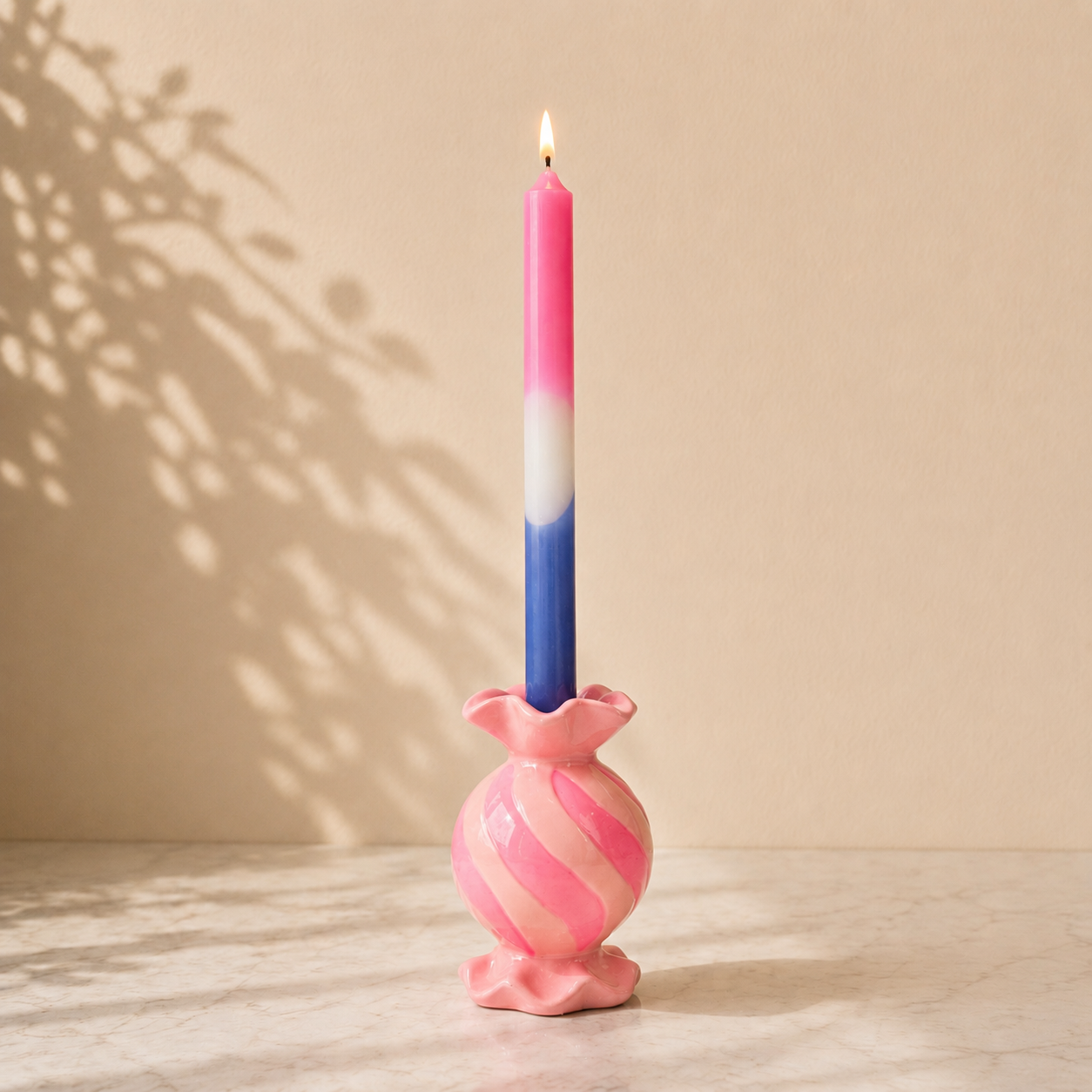 Toffee Kandelaar Roze Keramiek – Kandelaar voor Dinerkaars 13 cm