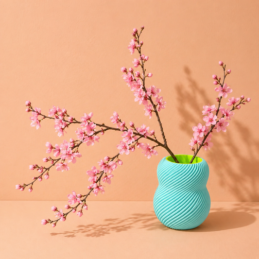 3D-geprinte vaas met ronde vormen en een waterdicht cilinder (Mint)