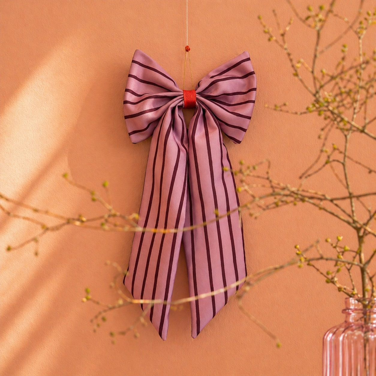 Canvas Woon-Strik 25x55 cm – Decoratieve Strik voor Muur of Deur in Trendy Kleuren (Roze/burgundy)
