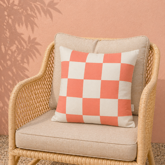 Canvas kussenhoes Check - geblokt design 50 x 50 cm (Koraal)