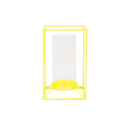 Lantaarn geel met glas. Windlicht neon geel voor stompkaars 