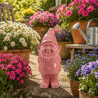 Keramieken Tuinkabouter 25 cm – Kleurrijke Tuindecoratie in 7 Kleuren (Roze)