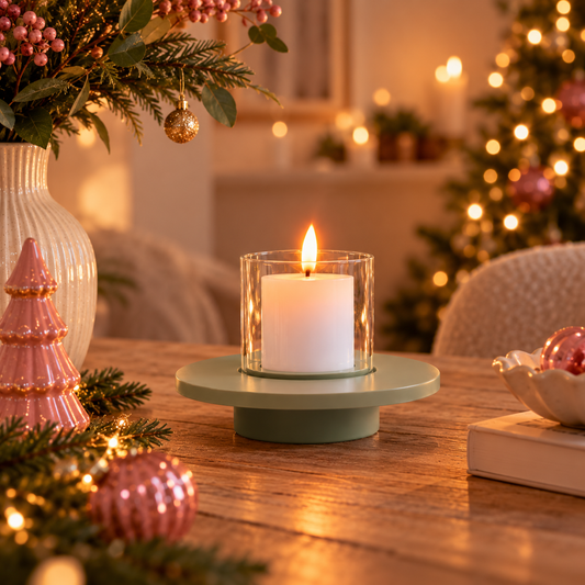 LED Kaars met Windlicht Zand, Olijfgroen of Terra | Vlamloze Kerstkaars met Timer, Binnen en Buiten