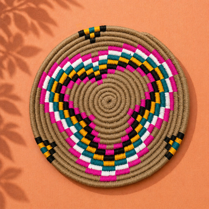 Berberbord maat S - handgeweven in Marokko (Beige/roze)