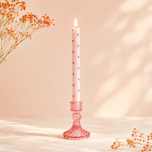 Glazen Kandelaar Belle – Roze of Groen – Vintage Look – 8x10 cm ✨🕯️ (Roze)