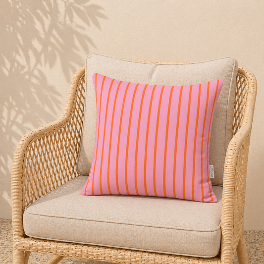 Canvas kussenhoes strepen smal - 50x50 cm (Roze/oranje)