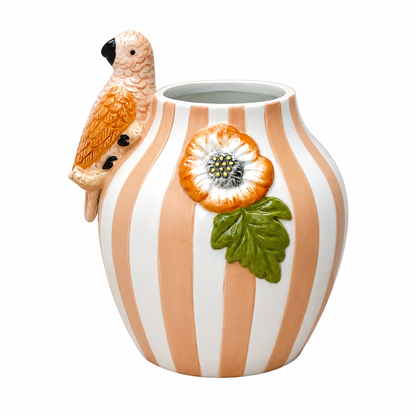 Papegaai Vaas Zachtroze – Faience Keramiek – 18 cm