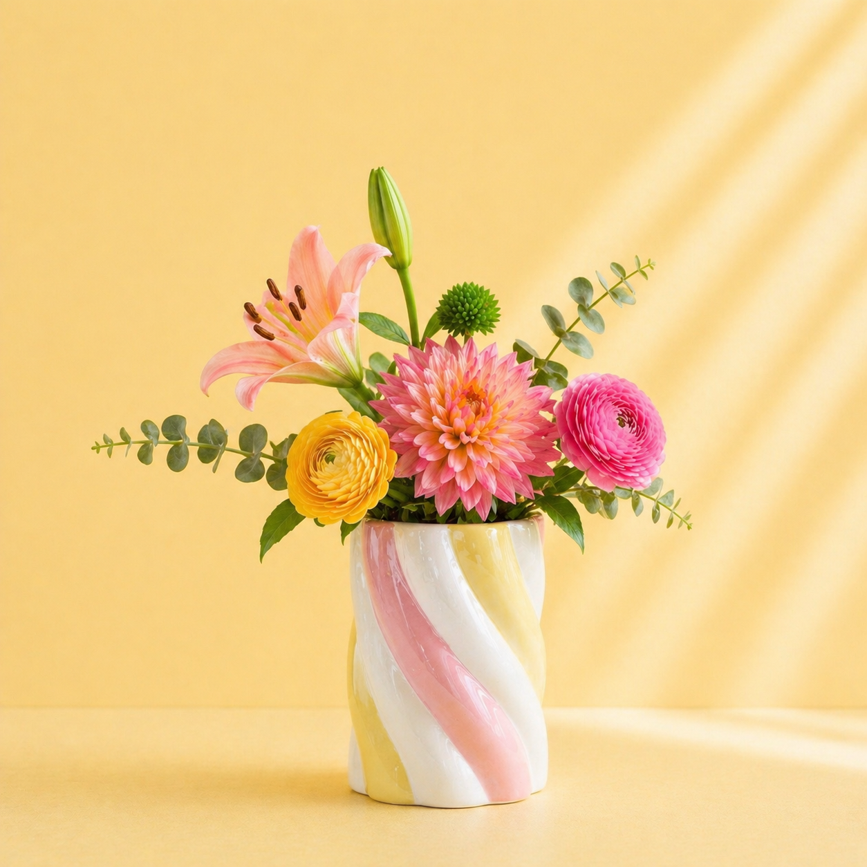 Marshmallow vaas - Wit, geel & roze vaas