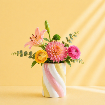 Marshmallow vaas - Wit, geel & roze vaas