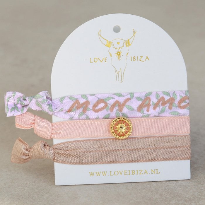 Love Ibiza armbanden setje. Haarelastiekjes. 