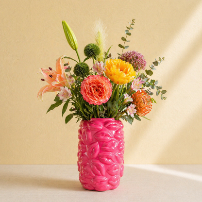Vaas Kisses - Unieke roze designvaas van keramiek met lippen (Neon roze)
