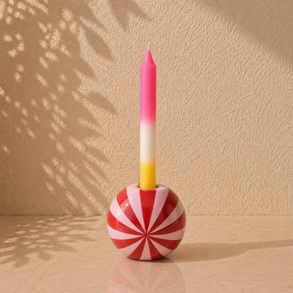 Ronde kandelaar met een swirl in twee verschillende kleuren (Rood/roze)