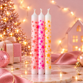 Dinerkaarsen met Neon Sterren Set van 3 | Witte Kerstkaarsen 21 cm Roze, Oranje en Geel, Druppelvrij en Vegan