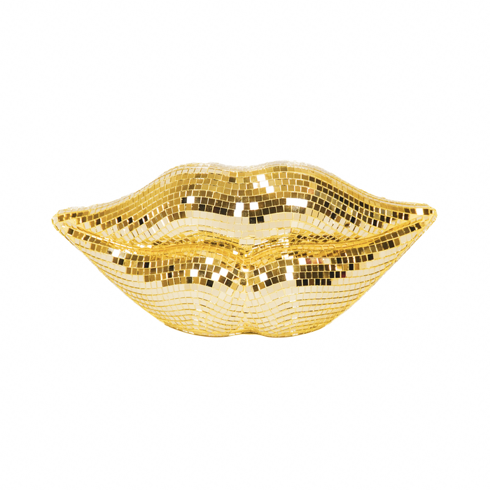 Disco lips. Discobal in de vorm van lippen. Disco ornament goud 
