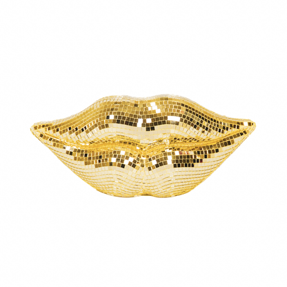 Disco lips. Discobal in de vorm van lippen. Disco ornament goud 