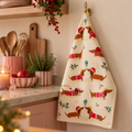 Theedoek Kerst Teckels 70x50 cm | Katoenen Keukendoek met Teckels in Kersttrui