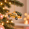 Kersthanger New York Taxi met Kerstboom | Glazen Kerstornament Yellow Cab NYC