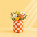 Keramieken Vaas Oranje Geruit – 12 cm