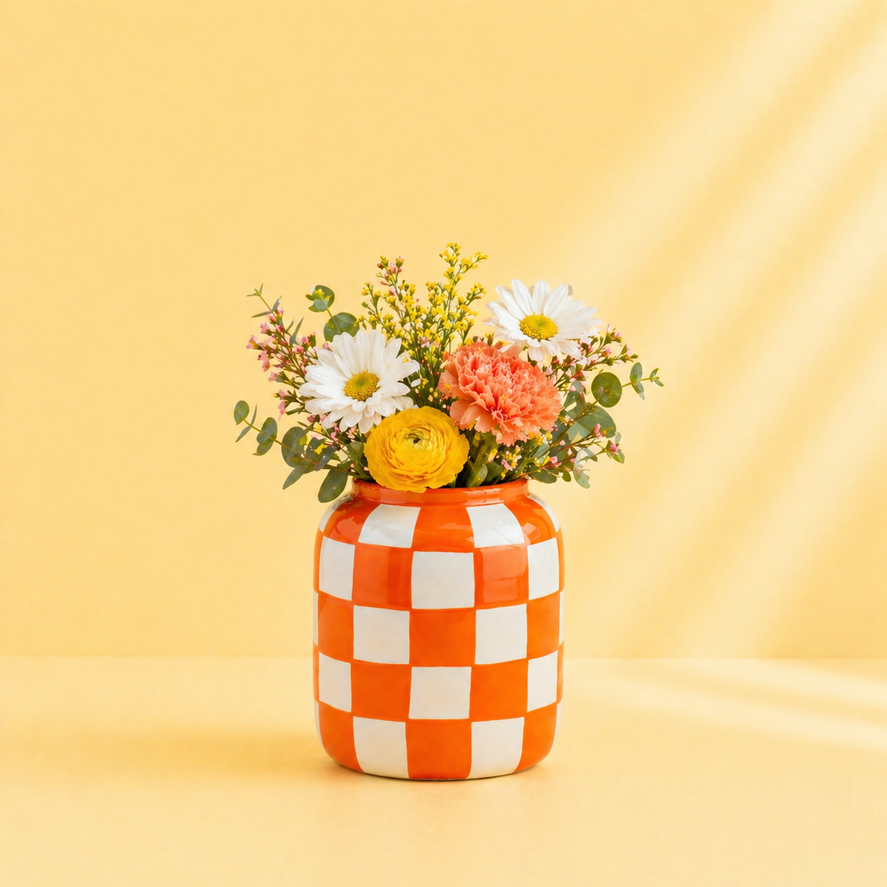 Keramieken Vaas Oranje Geruit – 12 cm