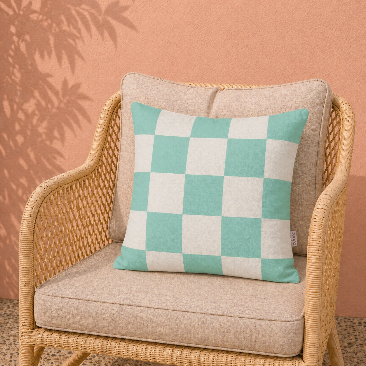 Canvas kussenhoes Check - geblokt design 50 x 50 cm (Mint)