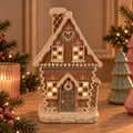 LED Peperkoekhuisje met Hartje 20 cm | Verlicht Kersthuisje van Polyresin in Pastel en Peperkoek