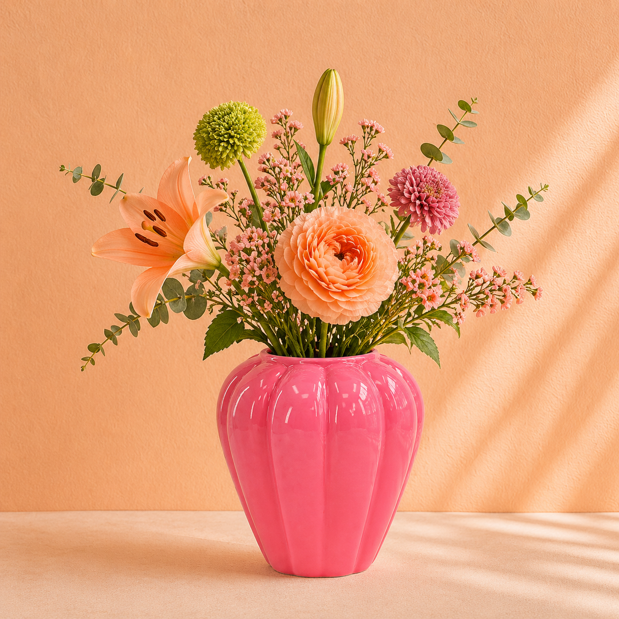 Swirl-vaas roze - Keramische Statement vaas 21,5 cm (Roze)