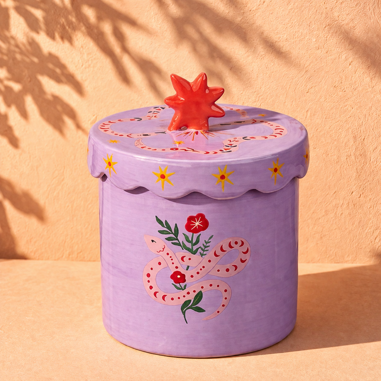 Opbergpot Bloem - prachtig beschilderd lila en roze