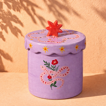 Opbergpot Bloem - prachtig beschilderd lila en roze