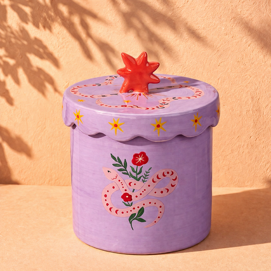 Opbergpot Bloem - prachtig beschilderd lila en roze