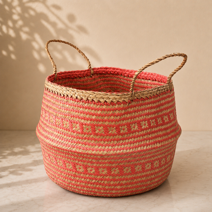 Zeegrasmand Koraal - Handgemaakte Opbergmand Ø42 cm