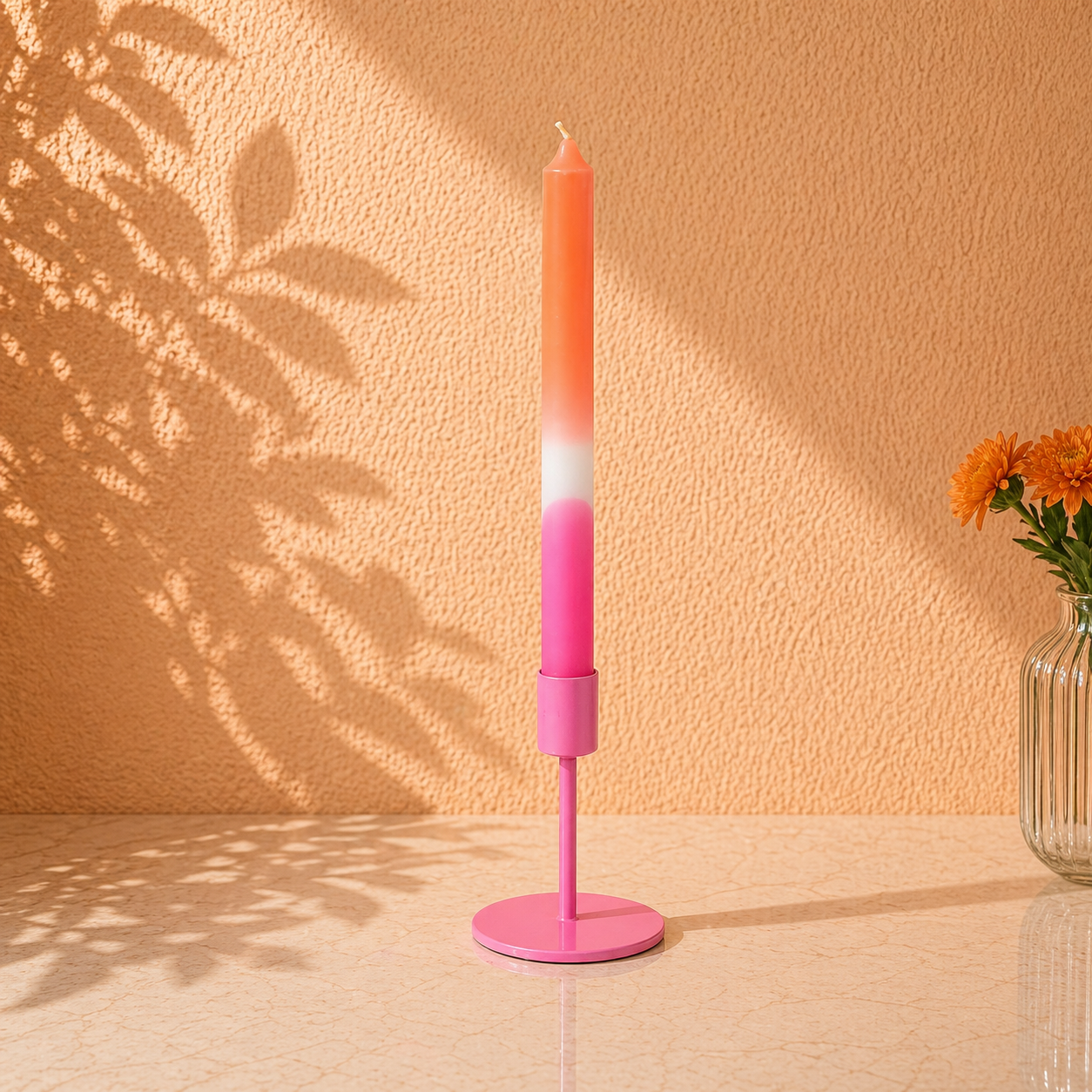 Basic kandelaar op een voetje - kleurrijke kandelaar voor dinerkaarsen (Roze)